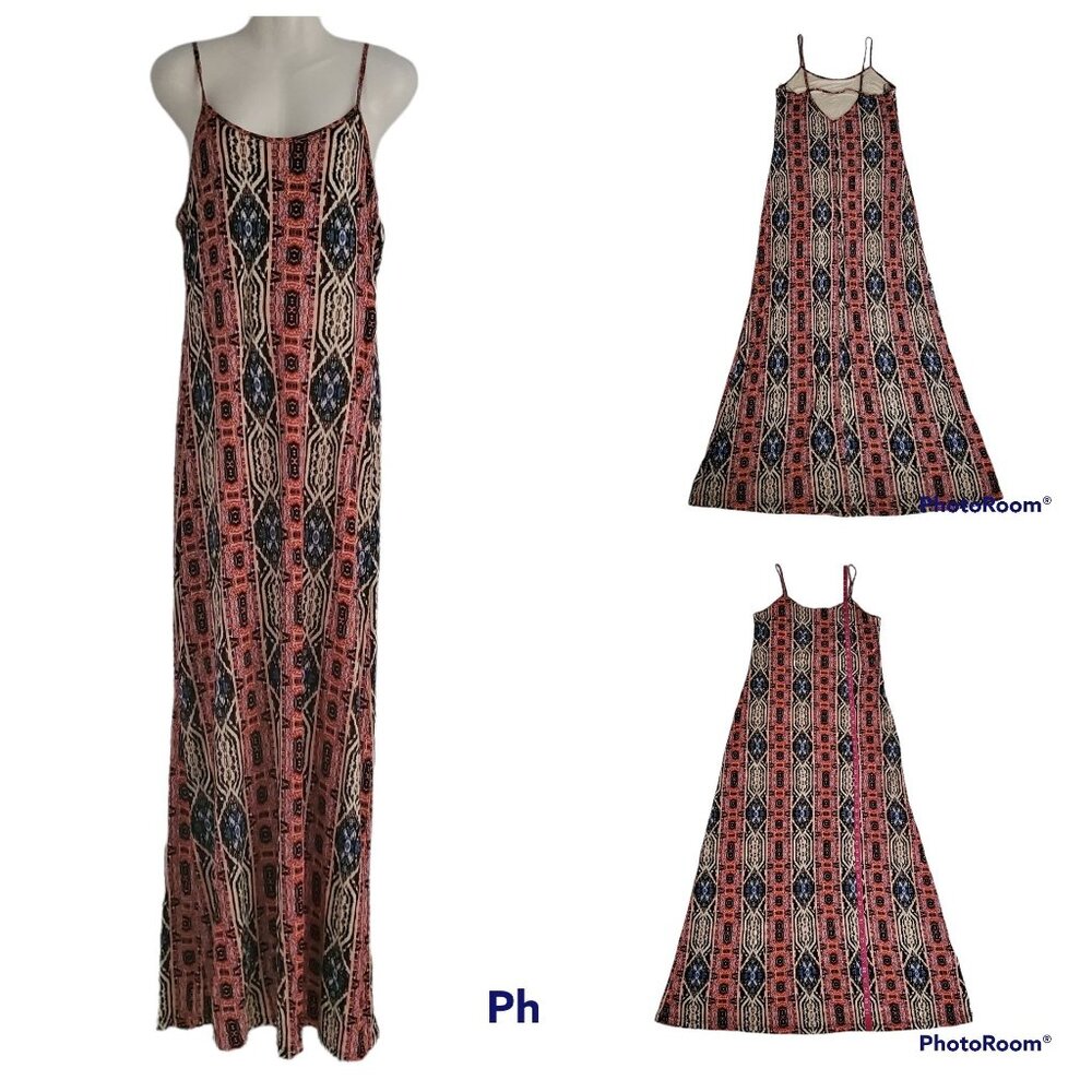 Forever 21 Women's Multicolor Aztec Print Spaghetti Strap Maxi Dress Size Large - Picture 4 of 11